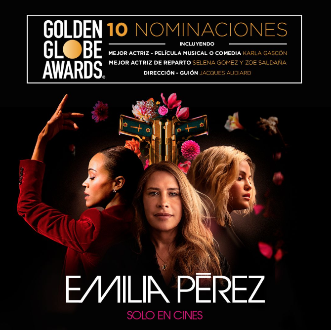 Llega al cine “Emilia Pérez”, nominada a 10 Globos de Oro