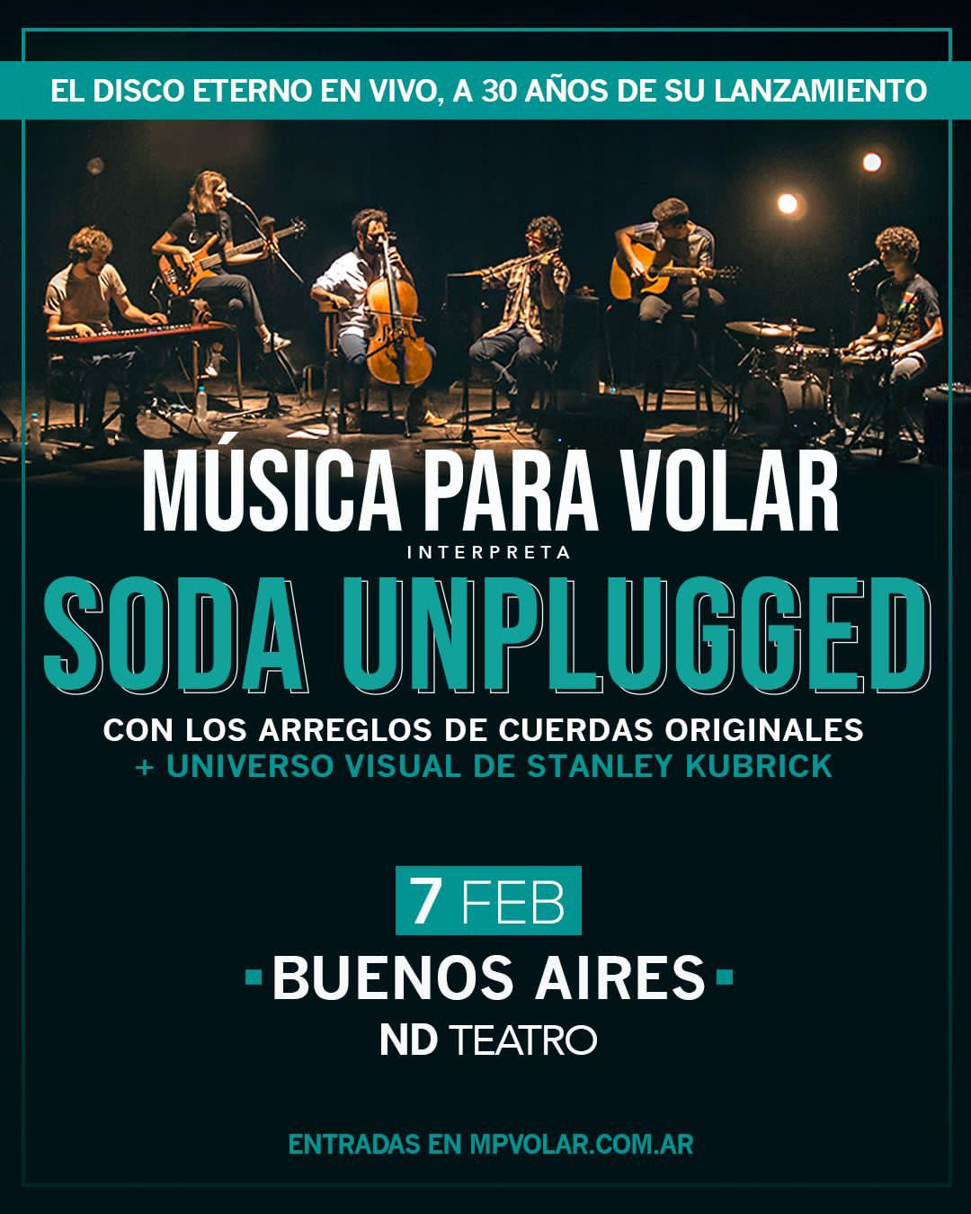 Música para Volar presenta “Soda Unplugged + Kubrick” en el ND Ateneo