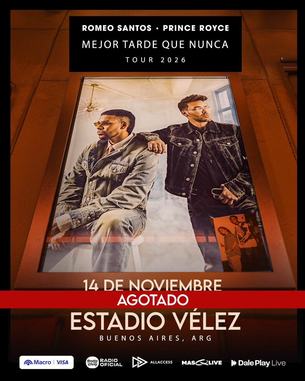 Romeo Santos y Prince Royce agotaron Vélez: la bachata tendrá una noche de reencuentro en Buenos Aires